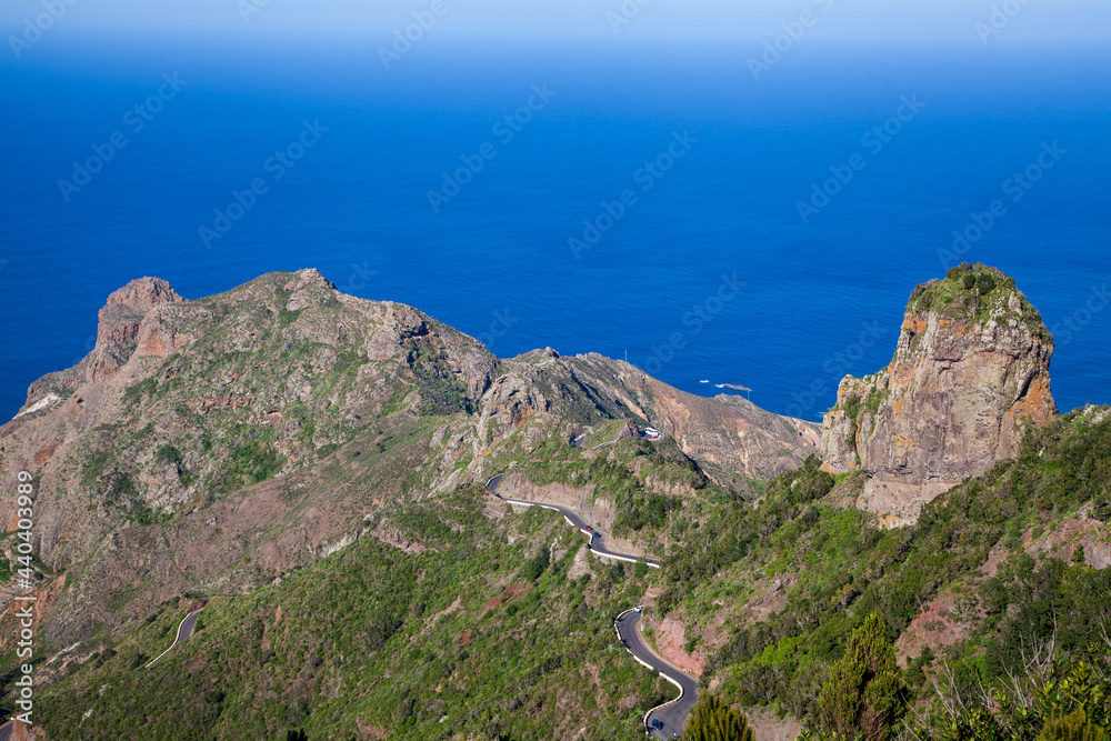 Beautiful summer view of the cliffs and the Atlantic Ocean from the high point of the island of Tenerife (Canary Islands)