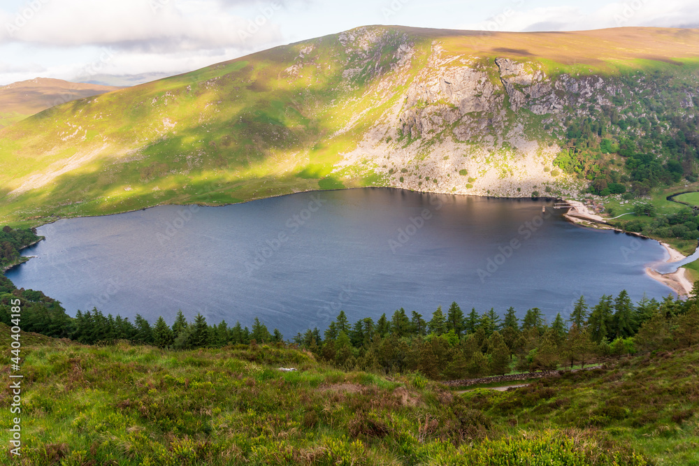 Stunning view from the Wicklow Way over the Lough Tay in Wicklow Mountains, Ireland.