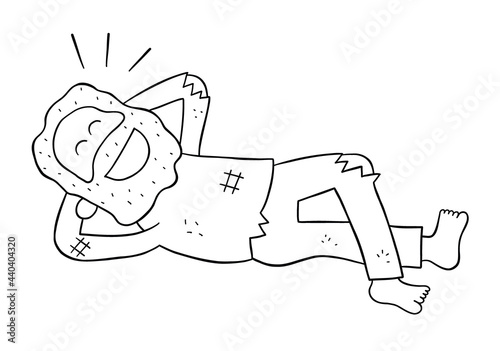 Cartoon homeless man so happy and lying on the street, vector illustration