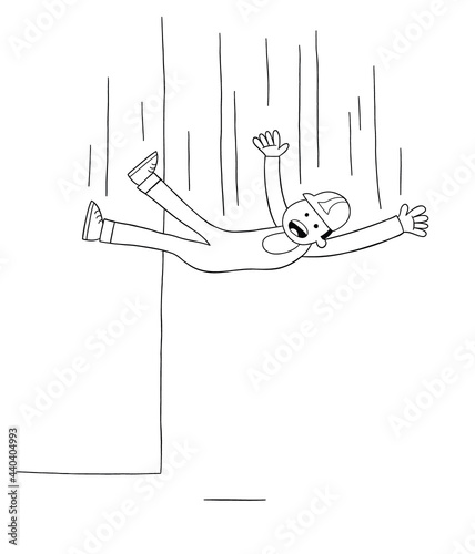 Cartoon worker man falls from the height, vector illustration