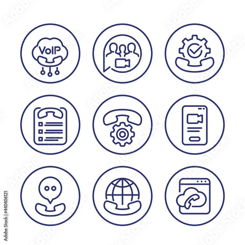 Voip telephony, video call line icons