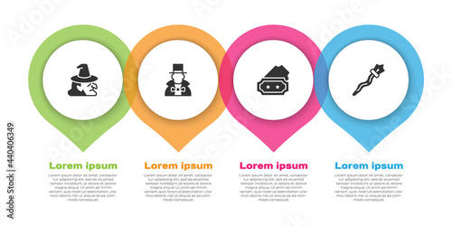 Set Witch, Magician, Ticket and staff. Business infographic template. Vector