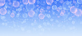 Multicolored soap bubbles, dark blue background. Template for cover, banner, flyer.