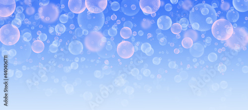 Multicolored soap bubbles, dark blue background. Template for cover, banner, flyer.