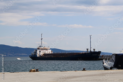 View of cargo ship with containers