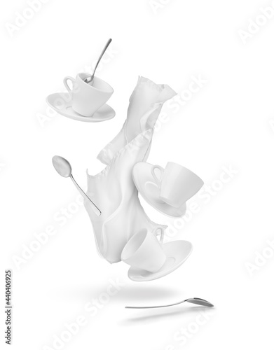 cups with saucers and napkin in flight
