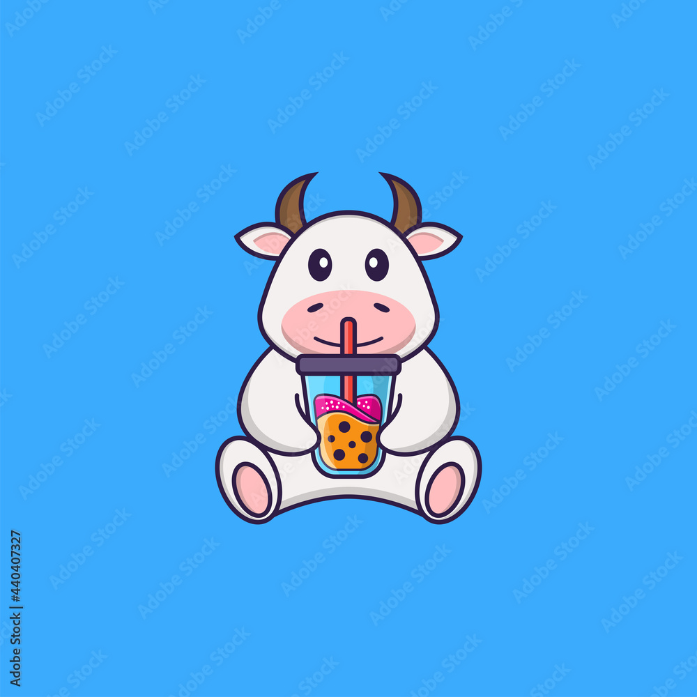 custom made wallpaper toronto digitalCute cow Drinking Boba milk tea. Animal cartoon concept isolated. Can used for t-shirt, greeting card, invitation card or mascot. Flat Cartoon Style