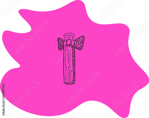 beautiful stylish hand-drawn perfume bottle on bright pink background