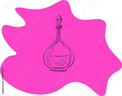 beautiful stylish hand-drawn perfume bottle on bright pink background