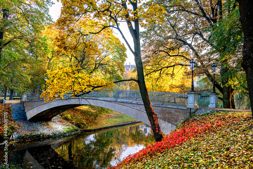 Golden colors of autumn in a public domain park, Europa, Latvia, Riga