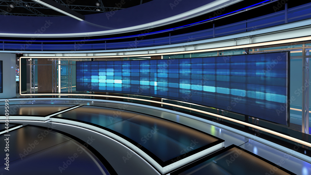 Virtual TV Studio News Set. Green screen background. 3d Rendering. Virtual  set studio for chroma footage.
