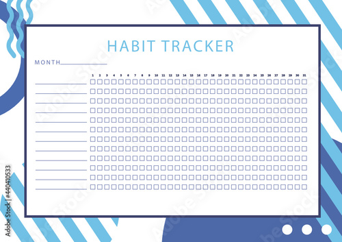 Monthly planner habit tracker blank template. Habit plan with place for habits. Organization tool.
