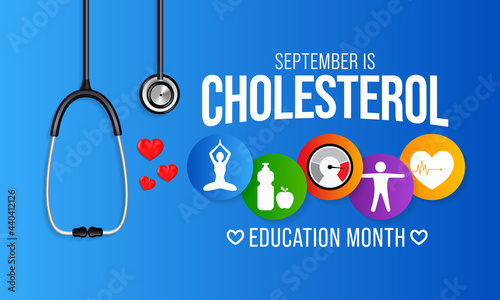 National Cholesterol Education month is observed every year during September, to raise awareness about cardiovascular disease, cholesterol, and stroke. Vector illustration