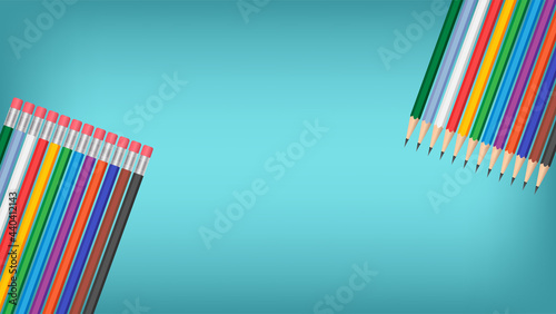 Colorful pencils frame on blue background, vector illustration design