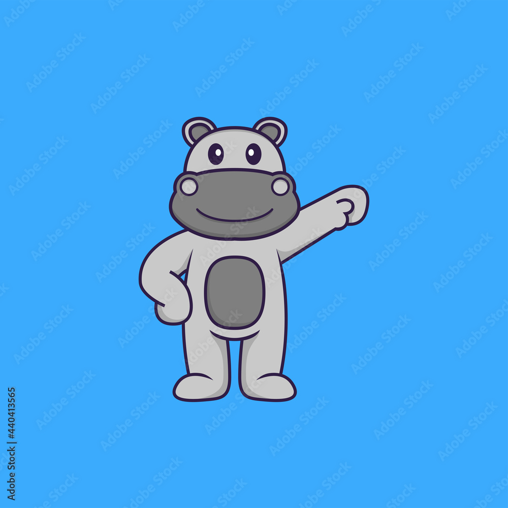 Cute hippopotamus hero. Animal cartoon concept isolated. Can used for t-shirt, greeting card, invitation card or mascot. Flat Cartoon Style