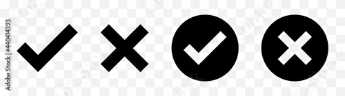 Check mark, Cross mark black icon set. Isolated checkmark symbol, right and wrong sign concept. Vector illustration. photo