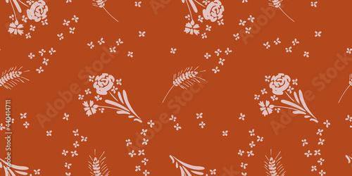 Vector seamless pattern with wildflowers on bright background