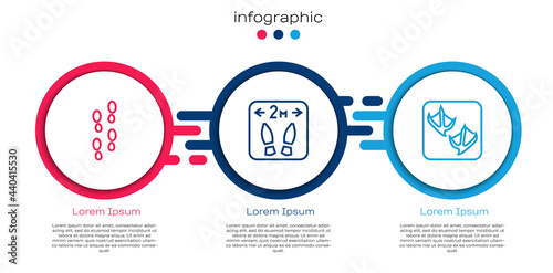 Set line Human footprints shoes, Safe distance and Seagull paw. Business infographic template. Vector