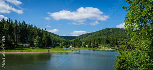 lake in the mountains, dam Lütsche in thuringian forest