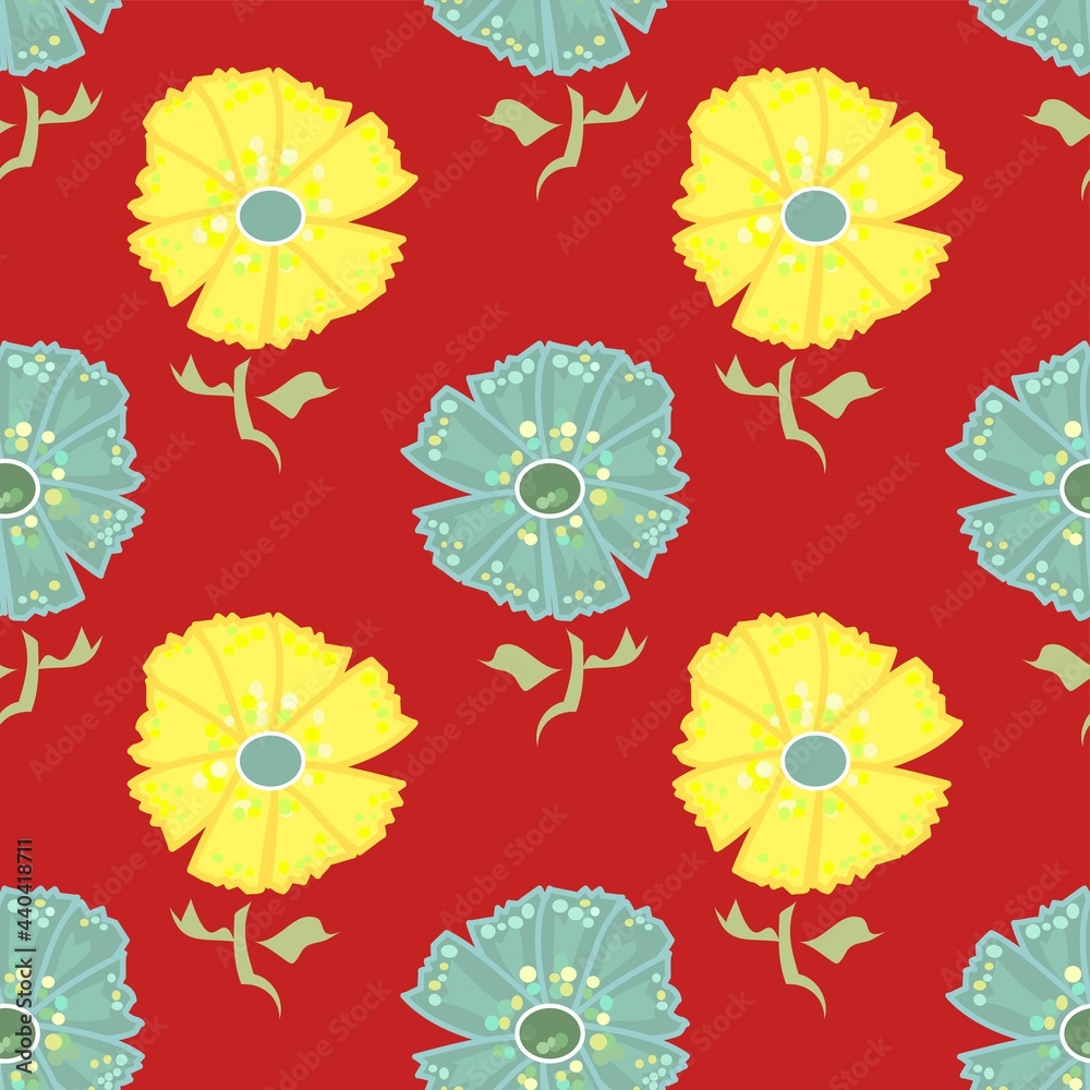Bold And Vibrant Regular Repeat Pattern In Green, Yellow And Bright Red