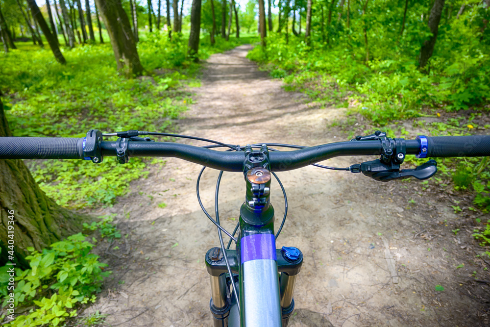 Amateur rider on the bicycle in the spring park