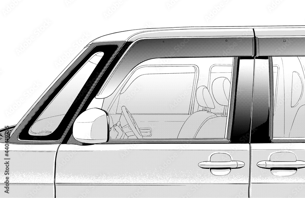 漫画風ペン画イラスト　車_軽自動車