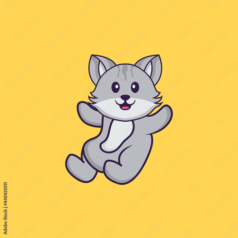 Cute cat is flying. Animal cartoon concept isolated. Can used for t-shirt, greeting card, invitation card or mascot. Flat Cartoon Style Cute cat is flying. Animal cartoon concept isolated. Can used for t-shirt, greeting card, invitation card or mascot. Flat Cartoon Style