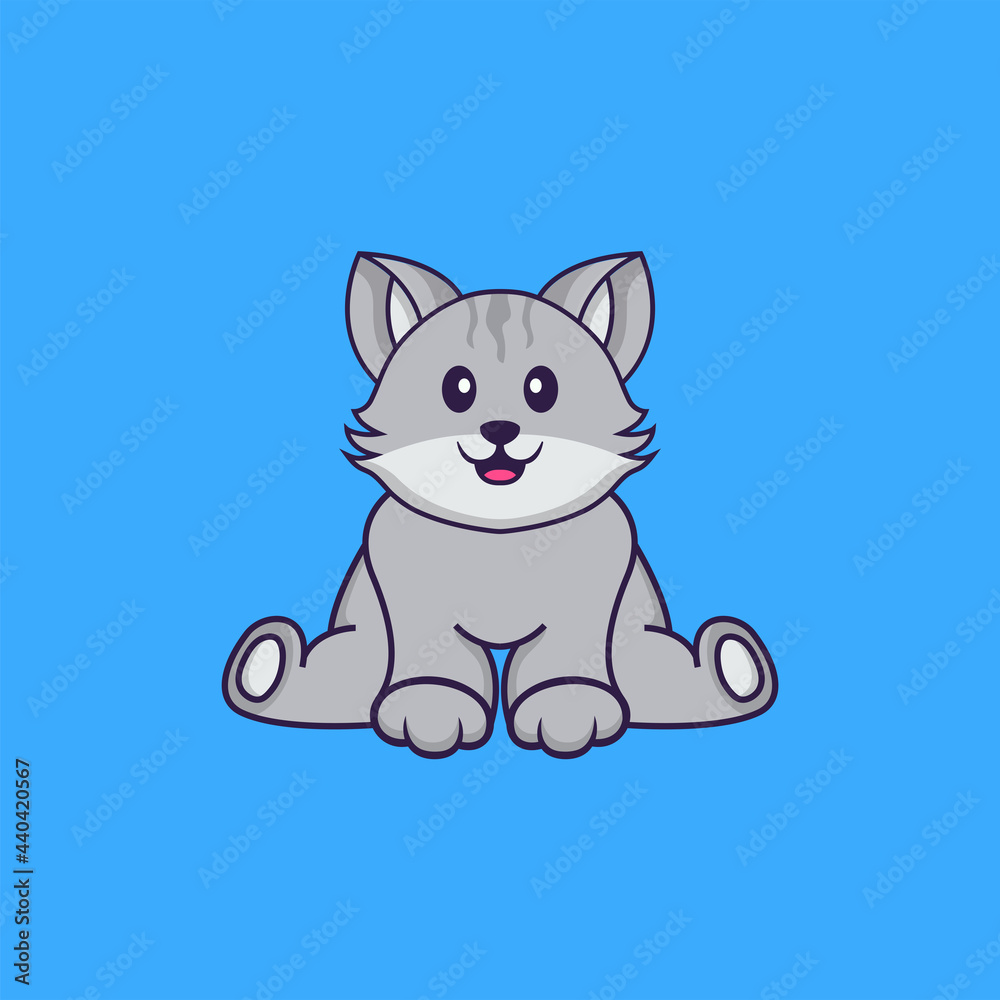 Fototapeta premium Cute cat is sitting. Animal cartoon concept isolated. Can used for t-shirt, greeting card, invitation card or mascot. Flat Cartoon Style