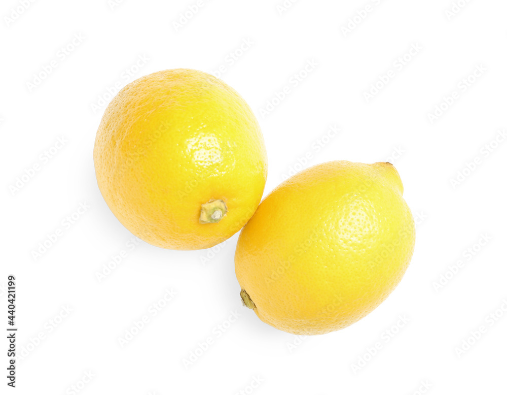 Fresh ripe lemons on white background, top view Fresh ripe lemons on white background, top view