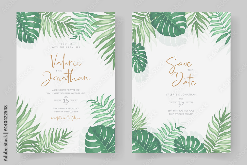 Tropical themed wedding invitation design