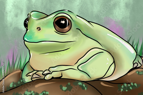 Digital illustration of a cute Australian tree frog Litoria caerulea