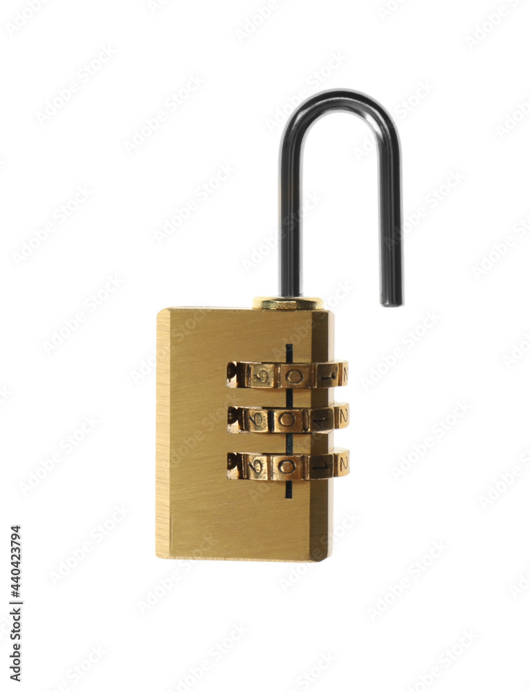 Modern combination lock isolated on white. Safety and protection Modern combination lock isolated on white. Safety and protection