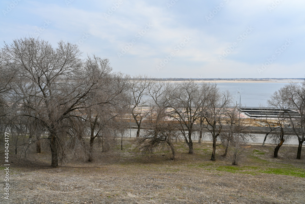 Volga river embankment in the city of Volgograd in the spring. Volga river embankment in the city of Volgograd in the spring.