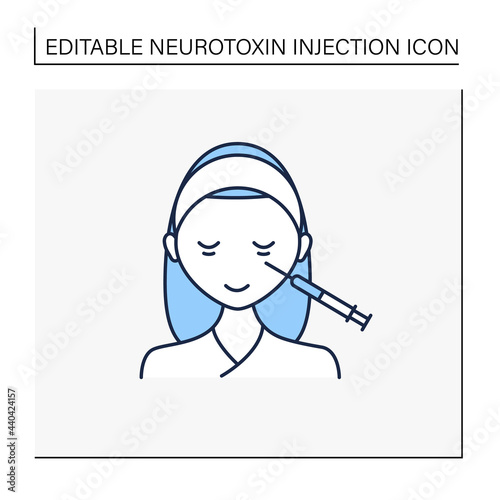 Cosmetic injection line icon.Woman doing injection under eyes, around eyes. Surgery.Beauty cosmetic procedure.Isolated vector illustration.Editable stroke