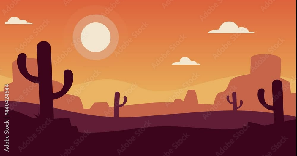 western desesrt cactus vector landscape parallax animation