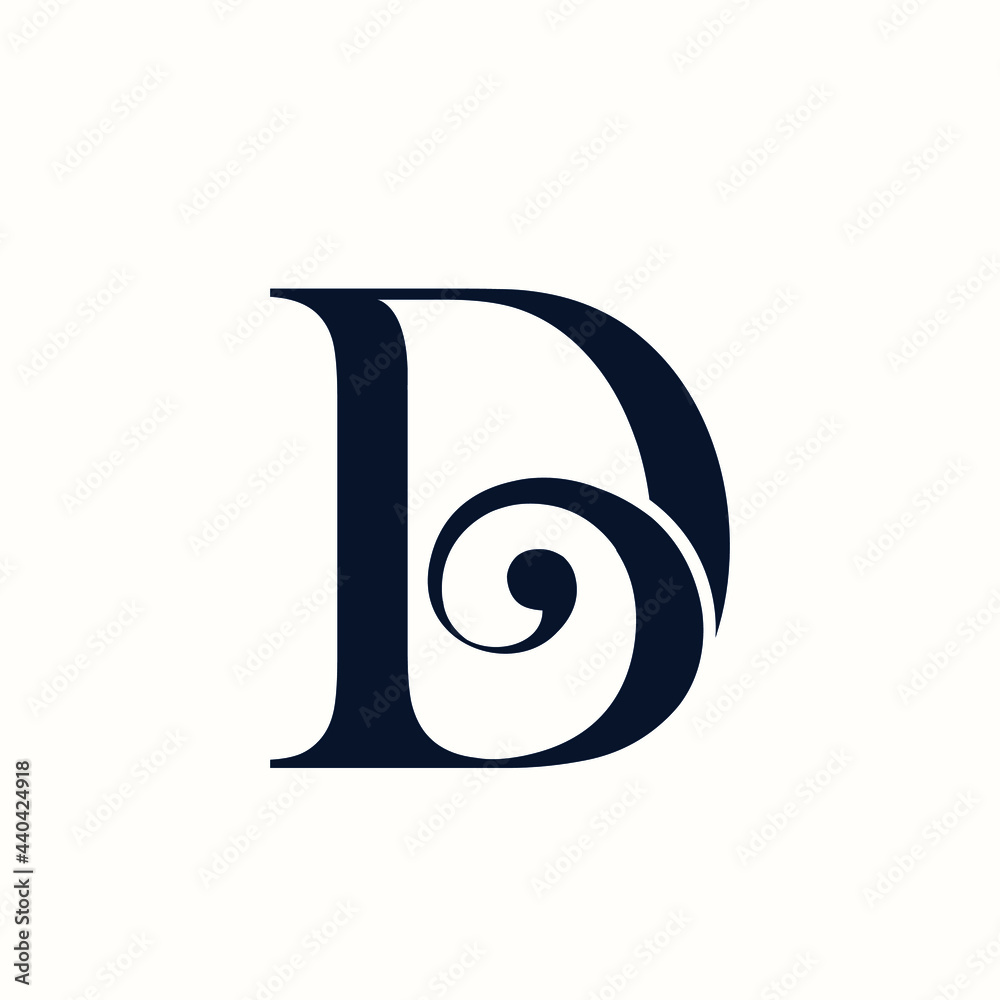 DB monogram logo.Typographic signature icon.Letter d and letter b.Lettering sign isolated on light background.Alphabet initials.Elegant, luxury, beauty, fashion style.Decorative swirl. - obrazy, fototapety, plakaty 