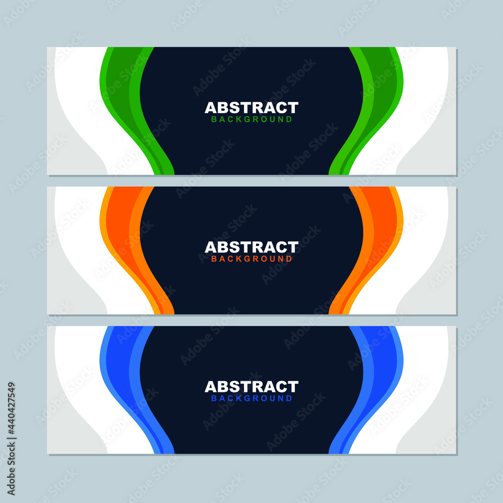 Fototapeta premium Illustration set vector of abstract background in green, orange, and blue color. Good to use for banner, social media template, poster and flyer template, etc.