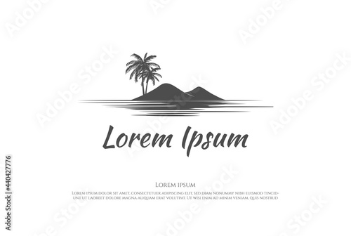 Palm Coconut Tree with Island for Beach or Ocean Travel Logo Design Vector