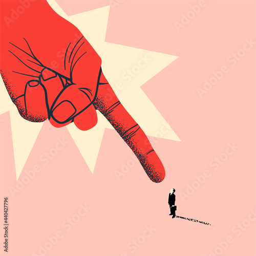 Fotobehang Boss and employee or angry boss concept with giant red boss hand points a finger at the clerk