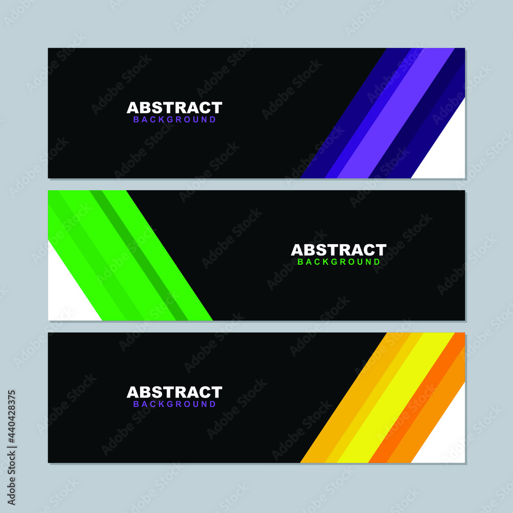 Fototapeta premium Illustration set vector of abstract background in orange yellow, green, and violet color. Good to use for banner, social media template, poster and flyer template, etc.