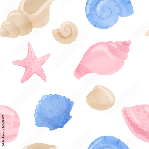 Watercolor seamless pattern seashell clipart, watercolor clipart, summer clipart, sealife scrapbook,
