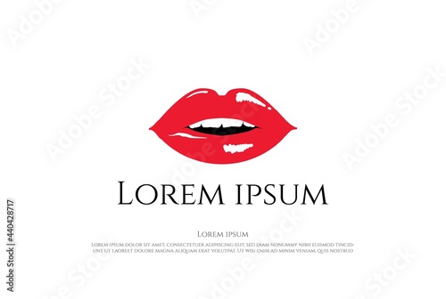 Red Hot Sexy Lip Kiss Logo Design Vector