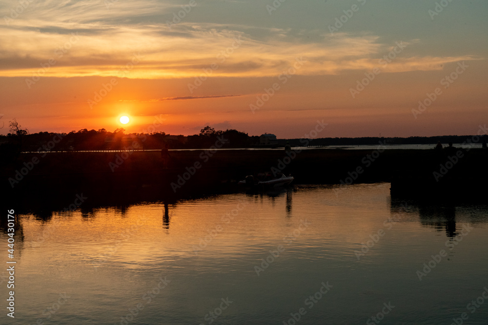 Summer sunset and reflections in Emerald Isle