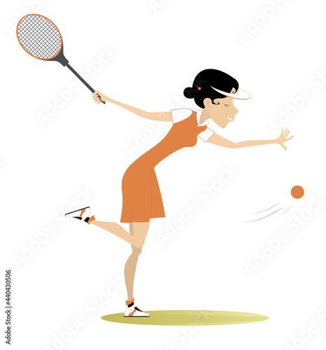 Young woman playing tennis illustration.  Pretty young woman with a tennis racket beats a ball isolated on white  © bigmen