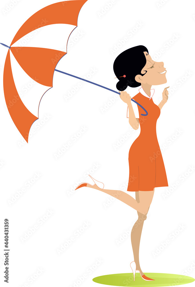 Smiling young woman with an umbrella illustration.
Good weather, smiling young woman with umbrella isolated on white
Smiling young woman with an umbrella illustration.
Good weather, smiling young woman with umbrella isolated on white