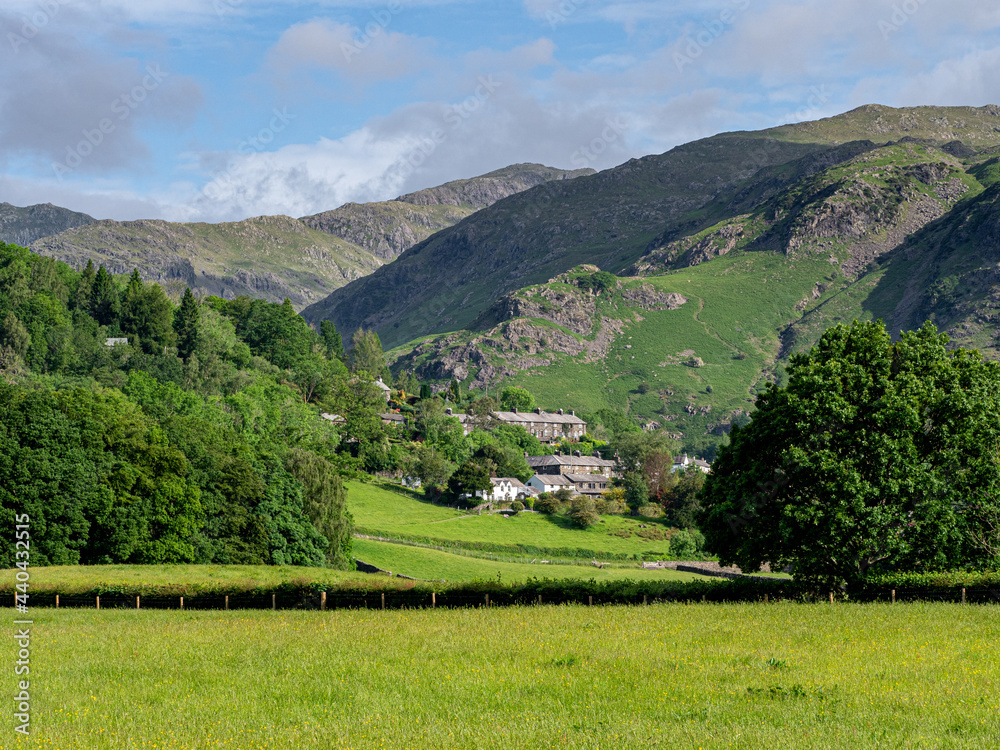 Early morning light on Coniston Village in the English Lake District