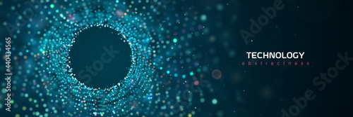 3d abstract technology particles vector blue banner. Scientific medical research, big data abstract illustration with blur effect
