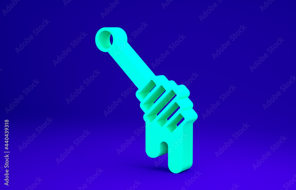Green Honey dipper stick icon isolated on blue background. Honey ladle. Minimalism concept. 3d illustration 3D render Green Honey dipper stick icon isolated on blue background. Honey ladle. Minimalism concept. 3d illustration 3D render