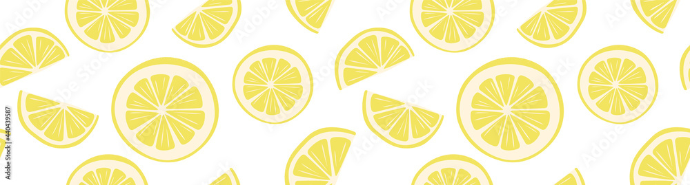 Cool bright seamless pattern with lemon slices. Beautiful trendy background with juicy summer fruits. Citrus print for T-shirts, wallpaper, wrapping paper, textiles, school supplies, stationery Cool bright seamless pattern with lemon slices. Beautiful trendy background with juicy summer fruits. Citrus print for T-shirts, wallpaper, wrapping paper, textiles, school supplies, stationery