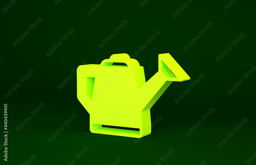 Yellow Watering can icon isolated on green background. Irrigation symbol. Minimalism concept. 3d illustration 3D render Yellow Watering can icon isolated on green background. Irrigation symbol. Minimalism concept. 3d illustration 3D render
